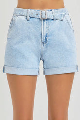 RISEN Full Size High Rise Belted Roll Up Shorts Plus Size LIGHT OutfitFlow